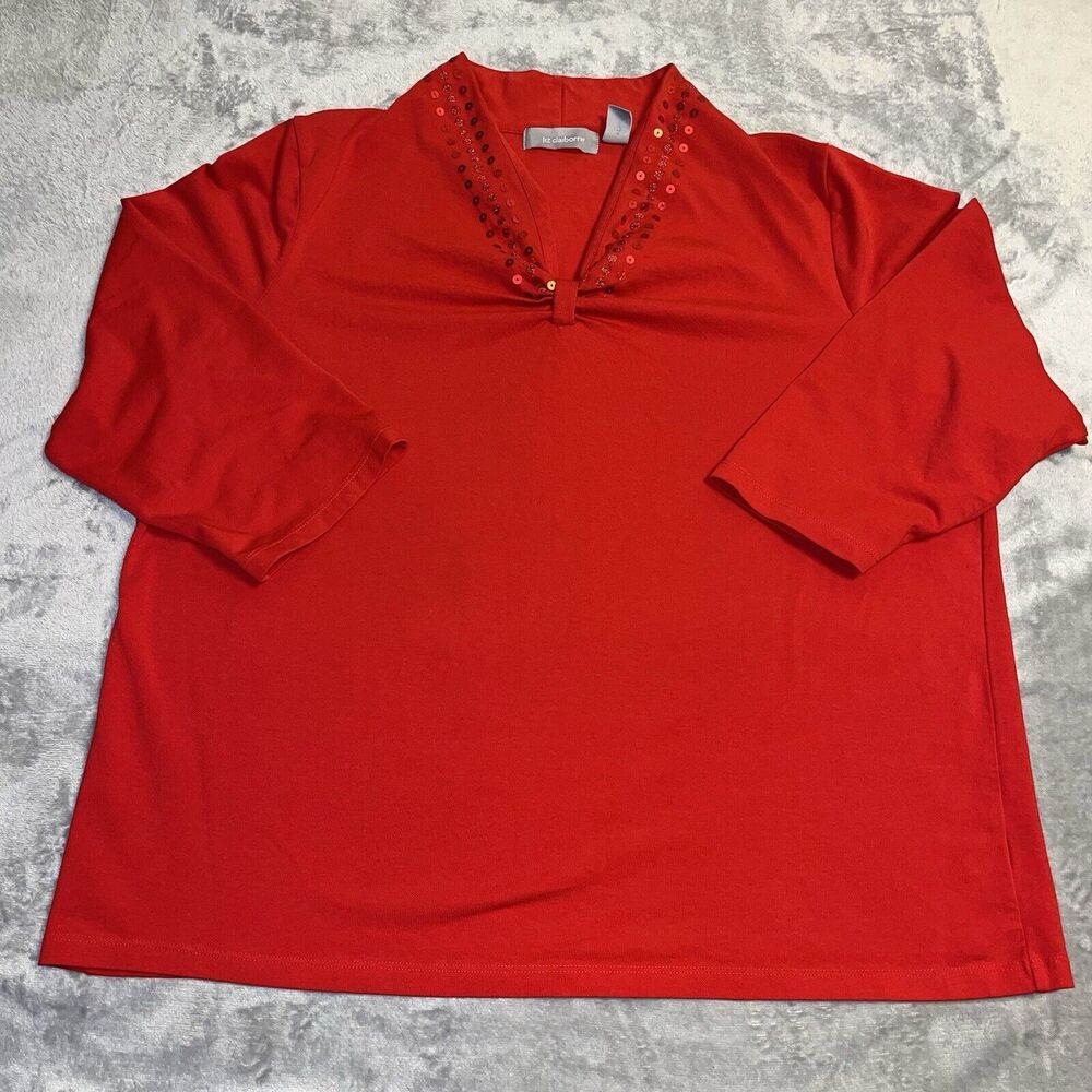 Liz Claiborne Shirt Women’s 2X Sequin Top Casual Preppy Christmas Holiday